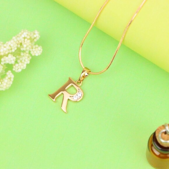 "Rose Gold Letter R Pendant with Crystal Accent – 18K Gold Plated, XPPT1367 - Picture 12 of 13